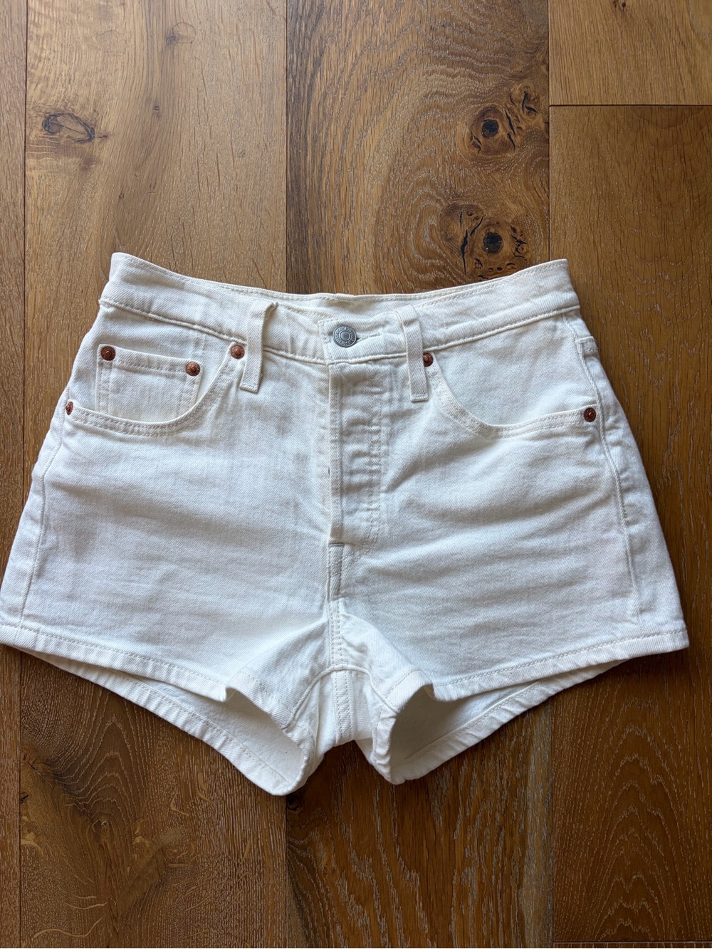Classic High-Rise White Denim Shorts